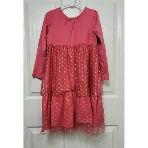 Hanna Andersson Pink Tulle Twirl Gold Sparkle Dots Dress Sz 120 6/7